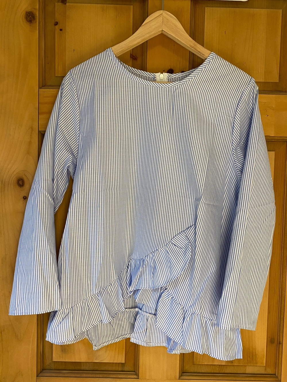 Women's Blue & White Striped Ruffle Top